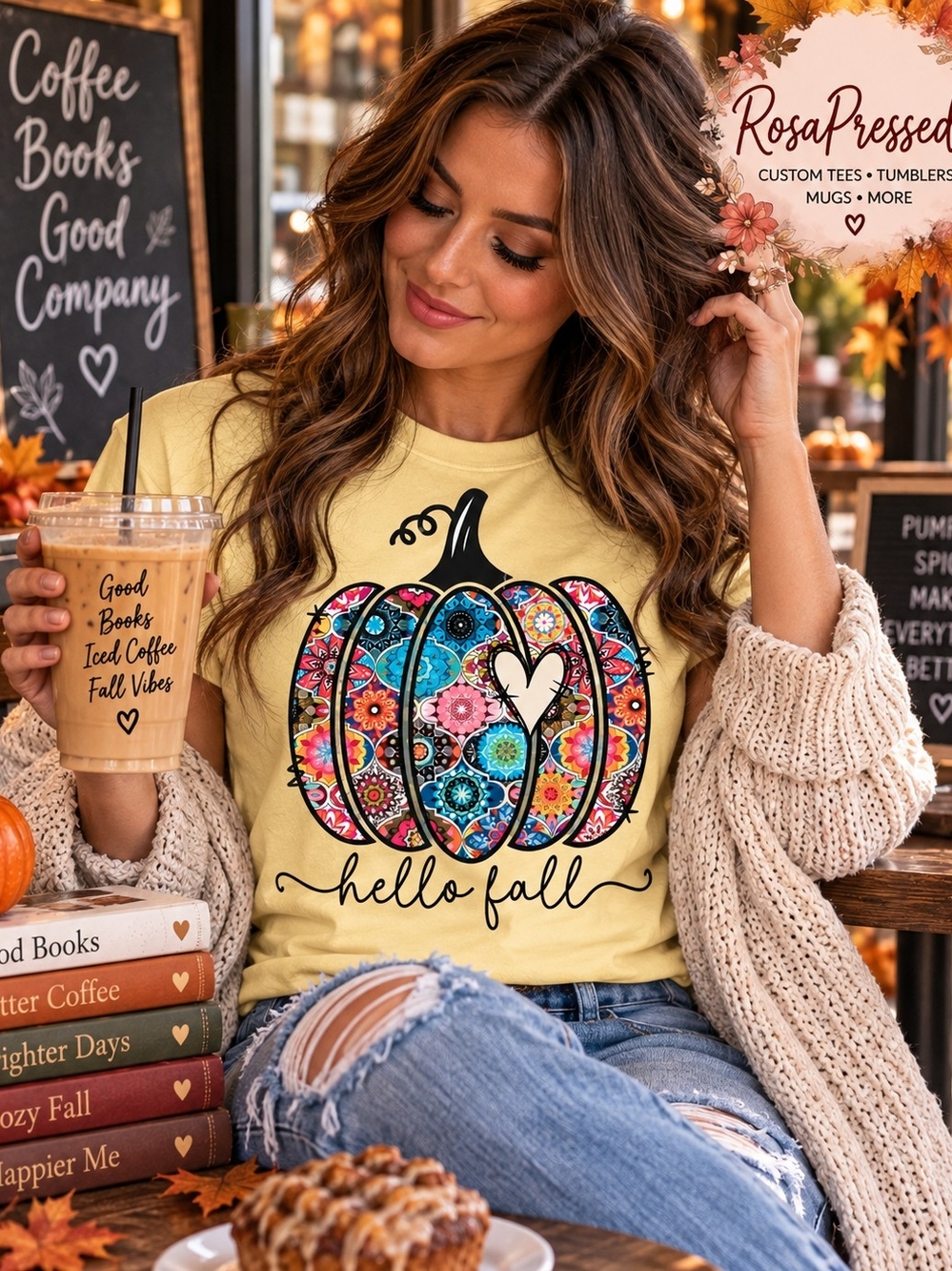 Yellow "Hello Fall" Floral Pumpkin Tee